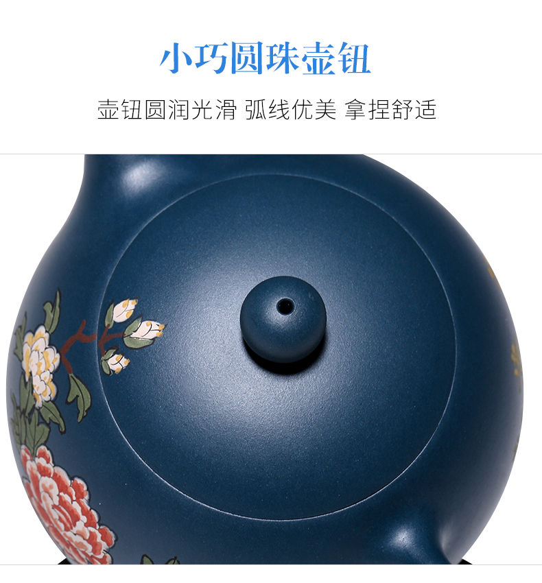 純手工紫砂壺，小巧琺瑯印花紫砂壺